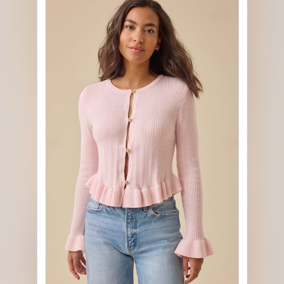 Altar'd State Sweaters - Altar’d State Ruffle Hem Cardigan With Flower Buttons